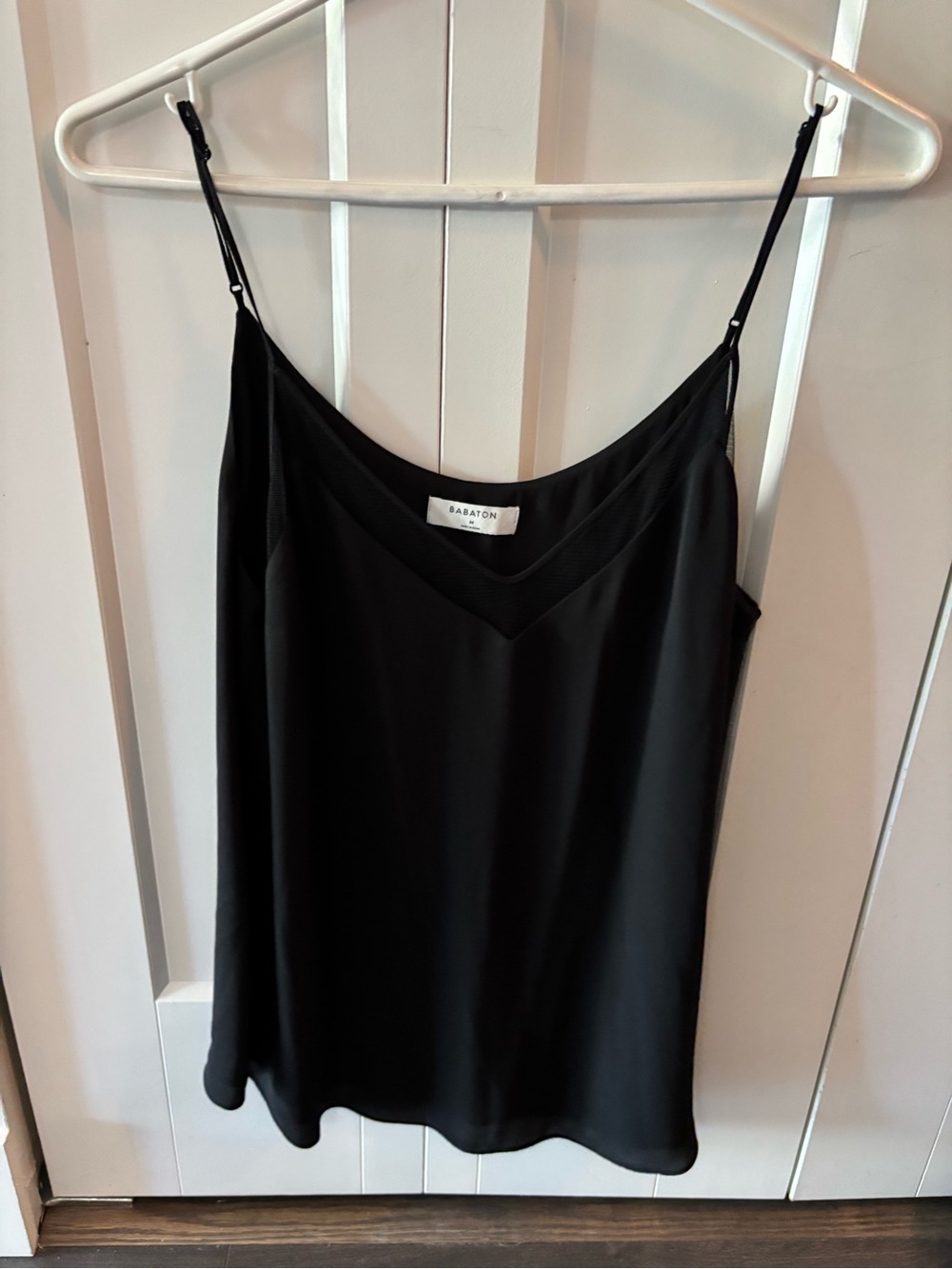 Babaton Black Satin V-Neck Adjustable Strap Cami